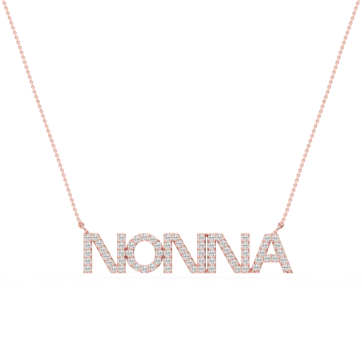 Round Lab Grown Diamond Nonna Block Letter Pendant - 16 to 18 Inches