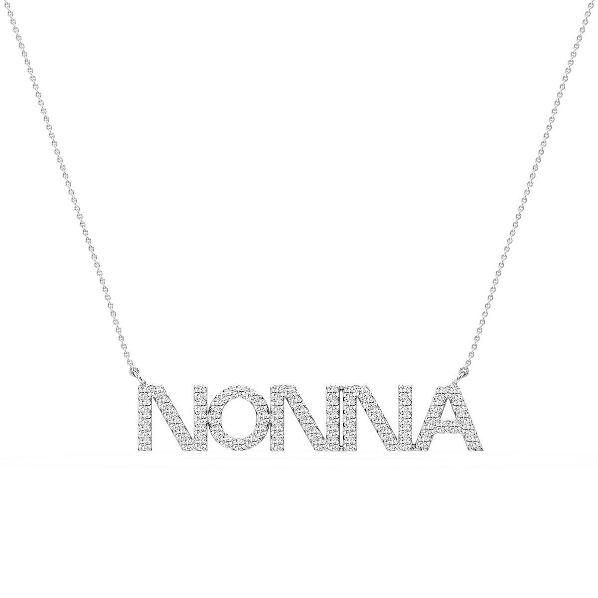 Round Lab Grown Diamond Nonna Block Letter Pendant - 16 to 18 Inches
