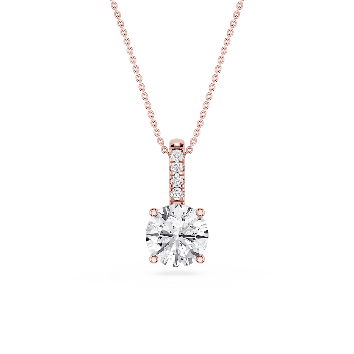 Round Lab Grown Diamond Pave Bail Solitaire Pendant - 16 to 18 Inches