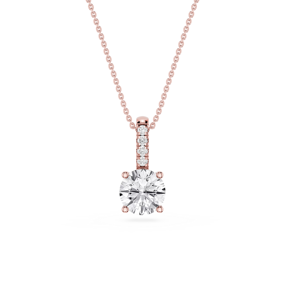 Round Lab Grown Diamond Pave Bail Solitaire Pendant - 16 to 18 Inches
