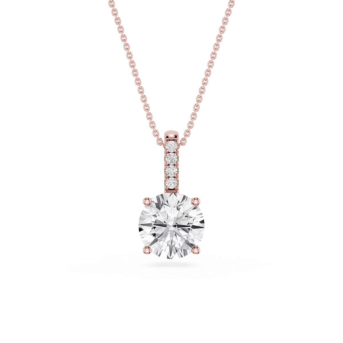 Round Lab Grown Diamond Pave Bail Solitaire Pendant - 16 to 18 Inches