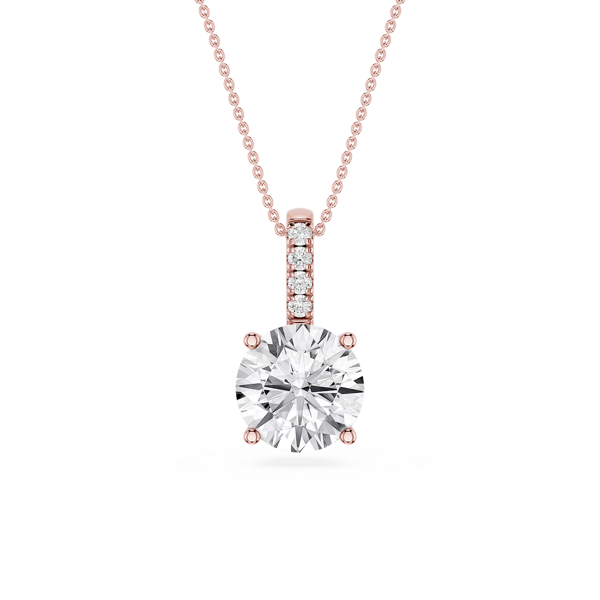 Round Lab Grown Diamond Pave Bail Solitaire Pendant - 16 to 18 Inches