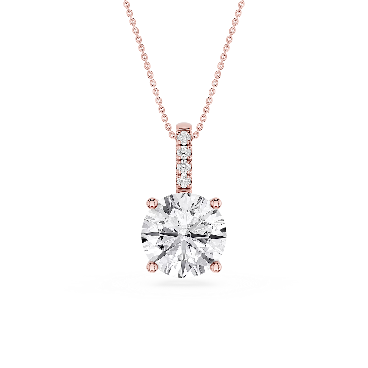 Round Lab Grown Diamond Pave Bail Solitaire Pendant - 16 to 18 Inches