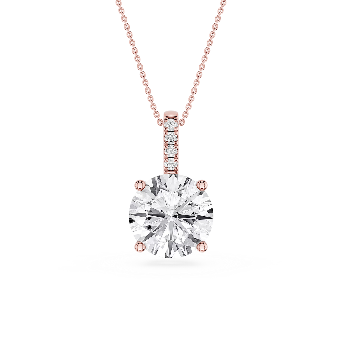 Round Lab Grown Diamond Pave Bail Solitaire Pendant - 16 to 18 Inches
