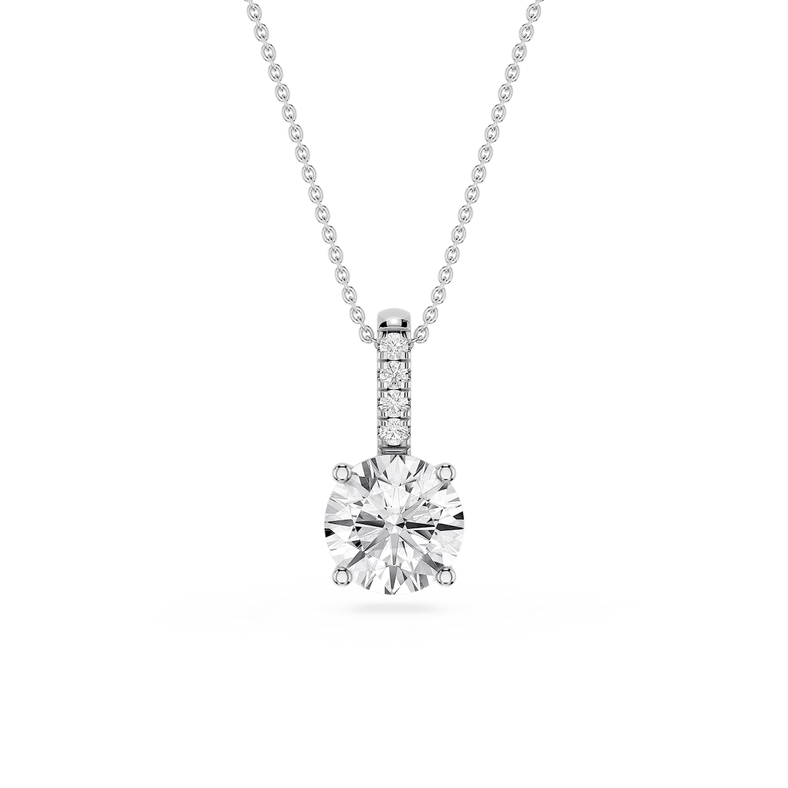 Round Lab Grown Diamond Pave Bail Solitaire Pendant - 16 to 18 Inches