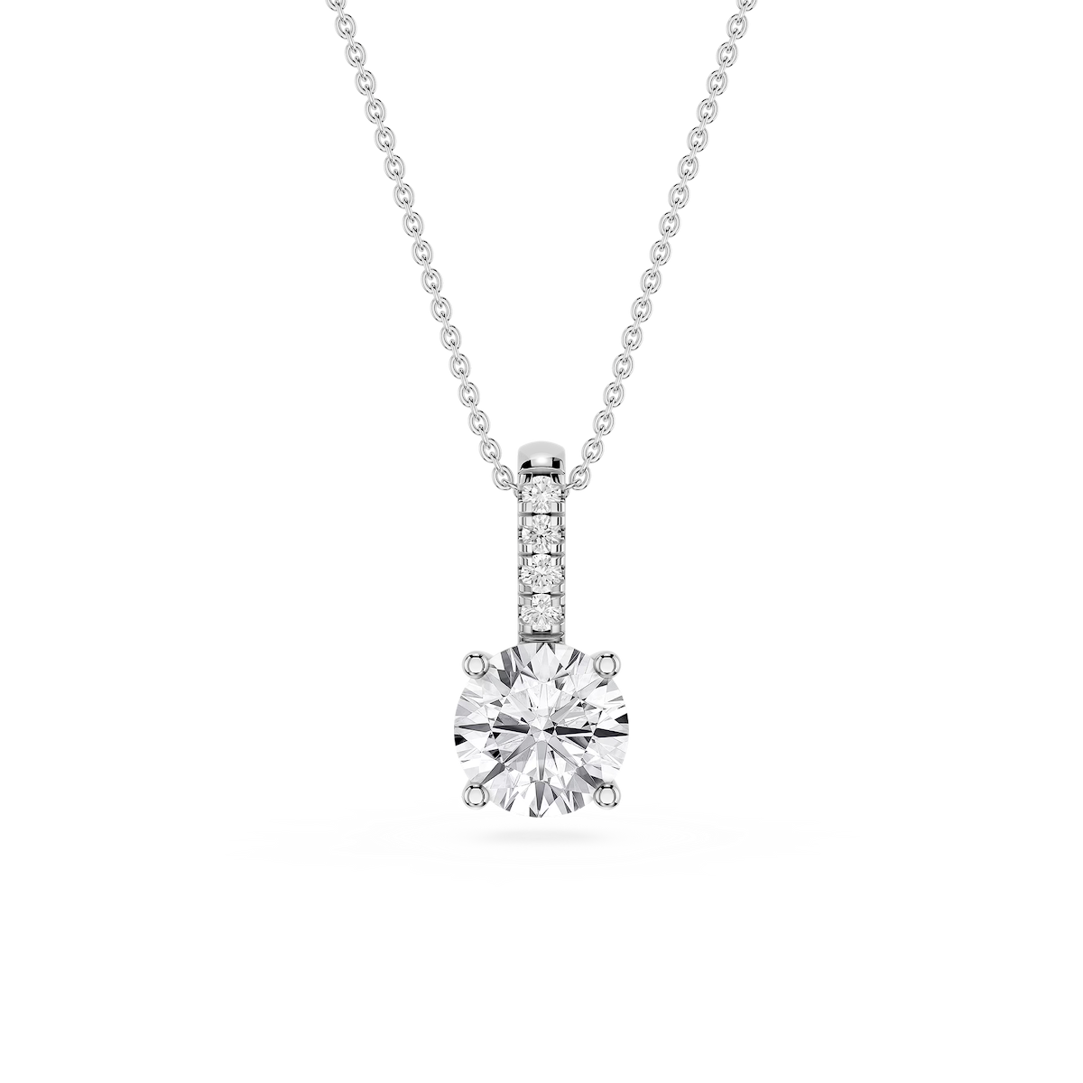 Round Lab Grown Diamond Pave Bail Solitaire Pendant - 16 to 18 Inches