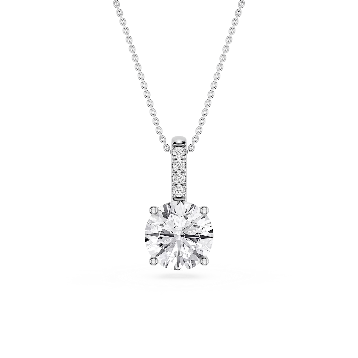 Round Lab Grown Diamond Pave Bail Solitaire Pendant - 16 to 18 Inches
