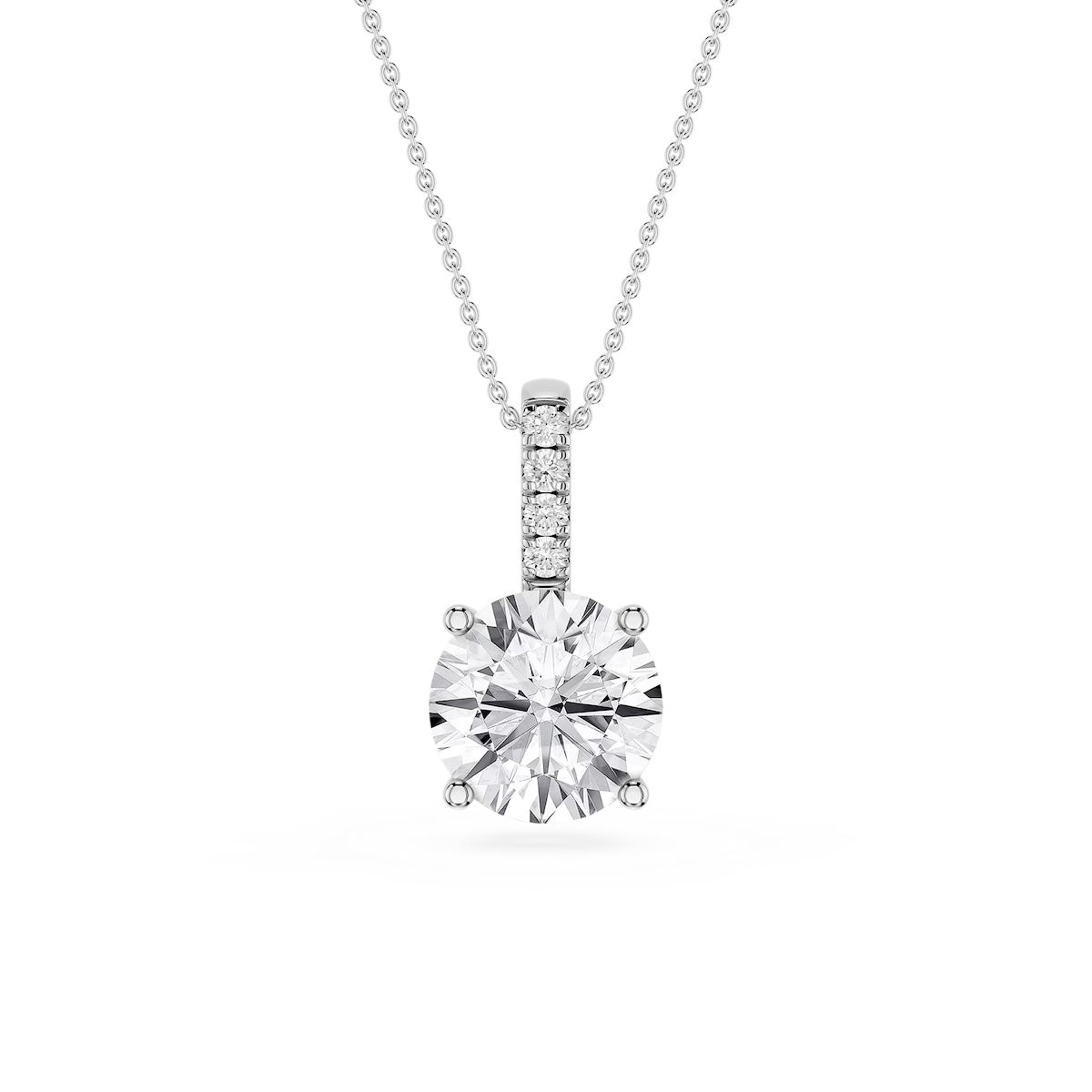 Round Lab Grown Diamond Pave Bail Solitaire Pendant - 16 to 18 Inches