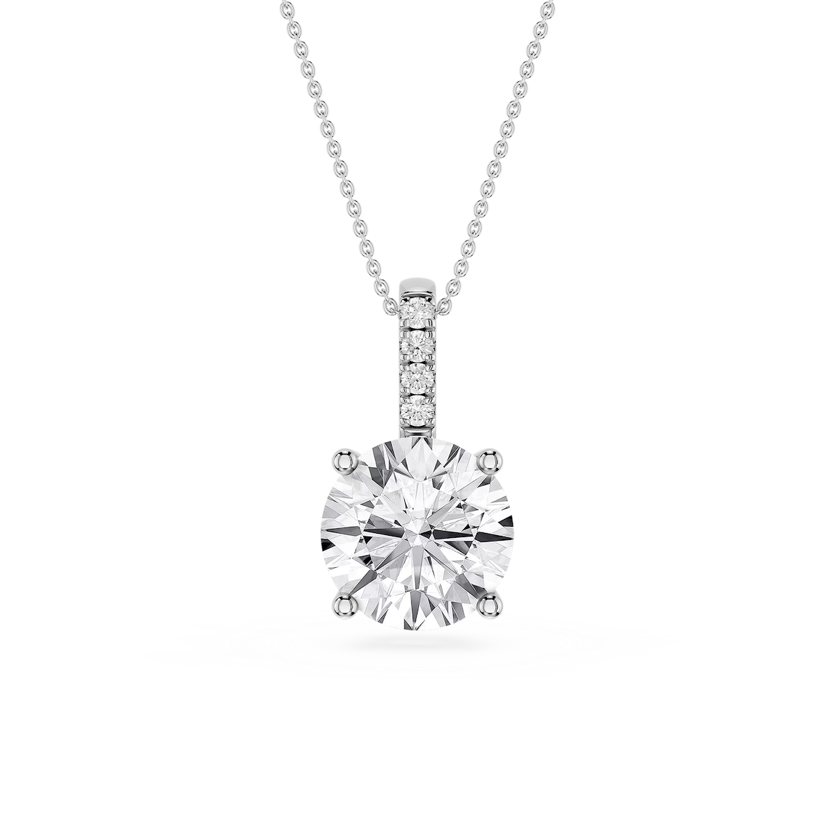 Round Lab Grown Diamond Pave Bail Solitaire Pendant - 16 to 18 Inches