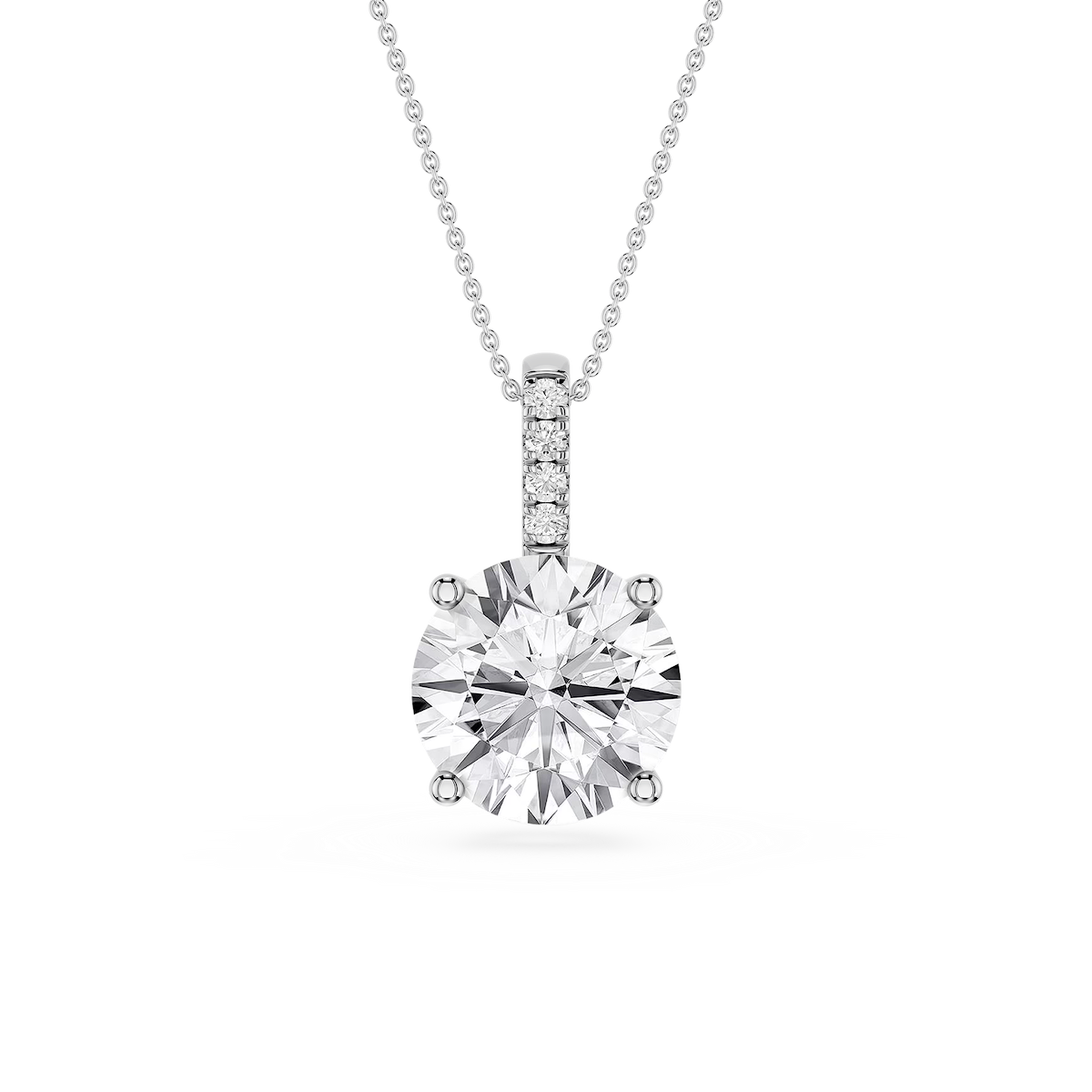 Round Lab Grown Diamond Pave Bail Solitaire Pendant - 16 to 18 Inches