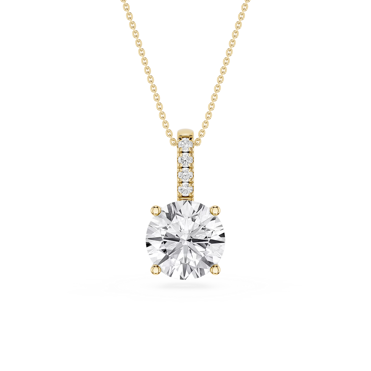 Round Lab Grown Diamond Pave Bail Solitaire Pendant - 16 to 18 Inches