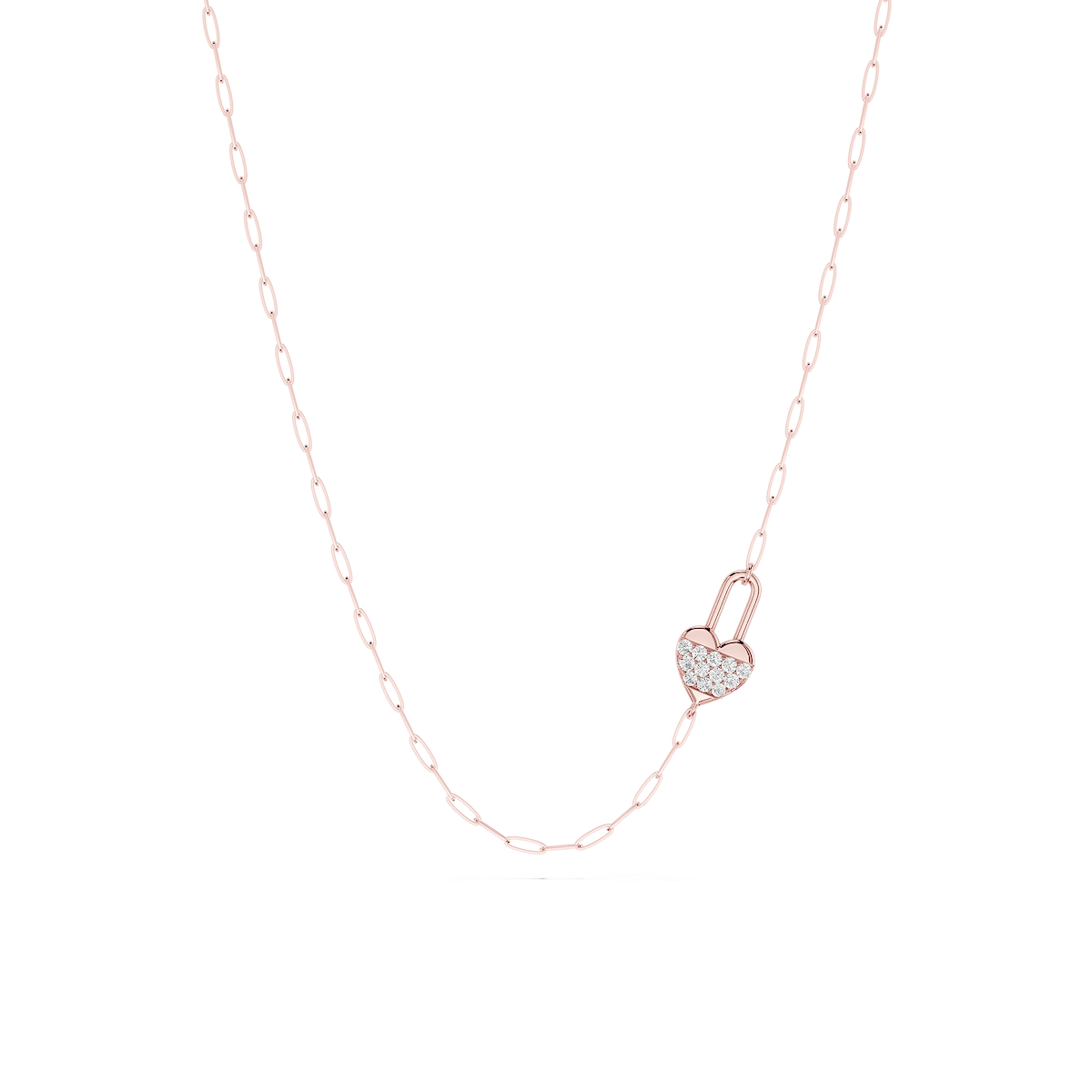 ⅒ ctw Round Lab Grown Diamond Pave Heart Lock Paperclip Pendant - 18 Inches