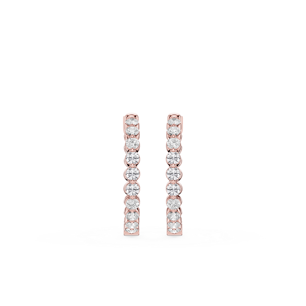 Round Lab Grown Diamond Single Shared Prong Hoop Earrings