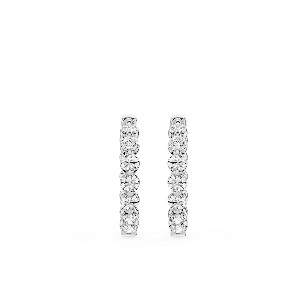 Round Lab Grown Diamond Single Shared Prong Hoop Earrings