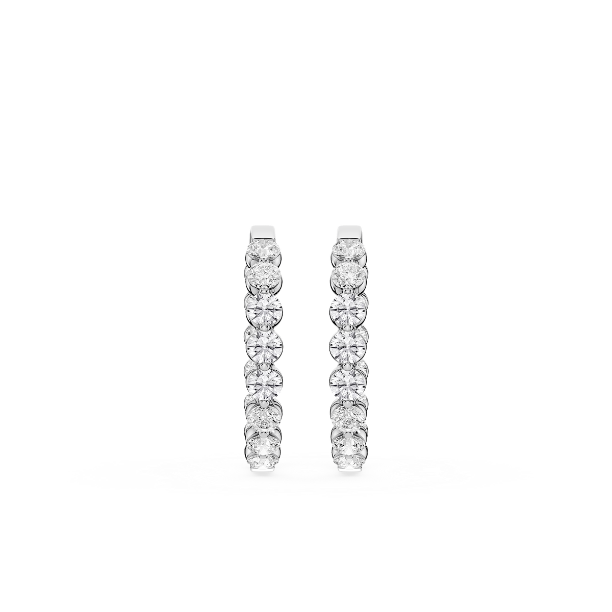 Round Lab Grown Diamond Single Shared Prong Hoop Earrings