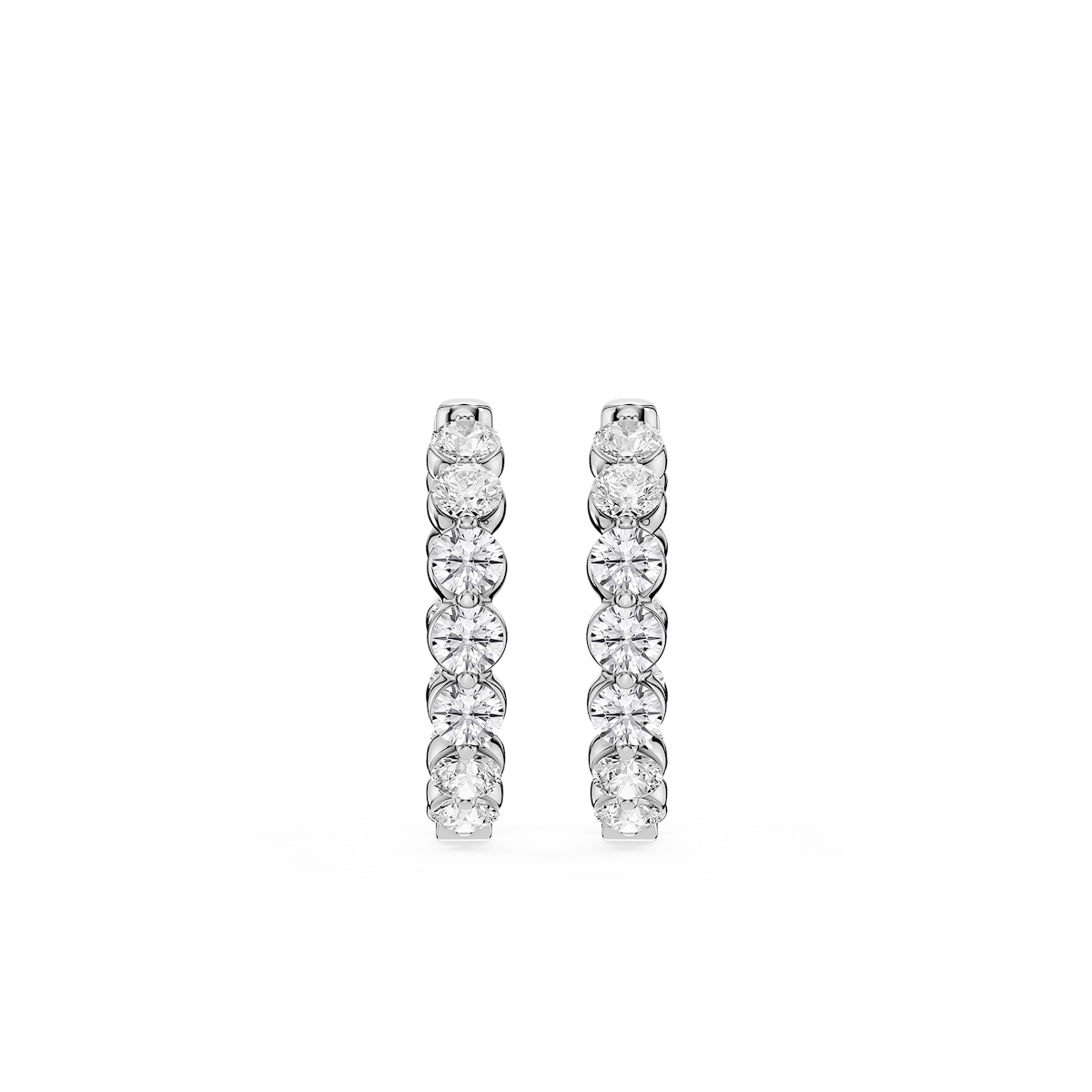 Round Lab Grown Diamond Single Shared Prong Hoop Earrings