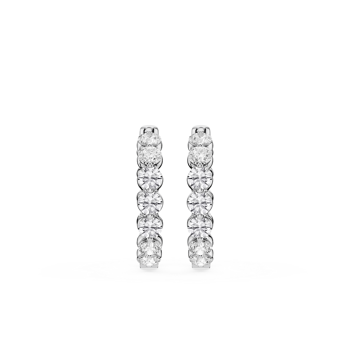 Round Lab Grown Diamond Single Shared Prong Hoop Earrings