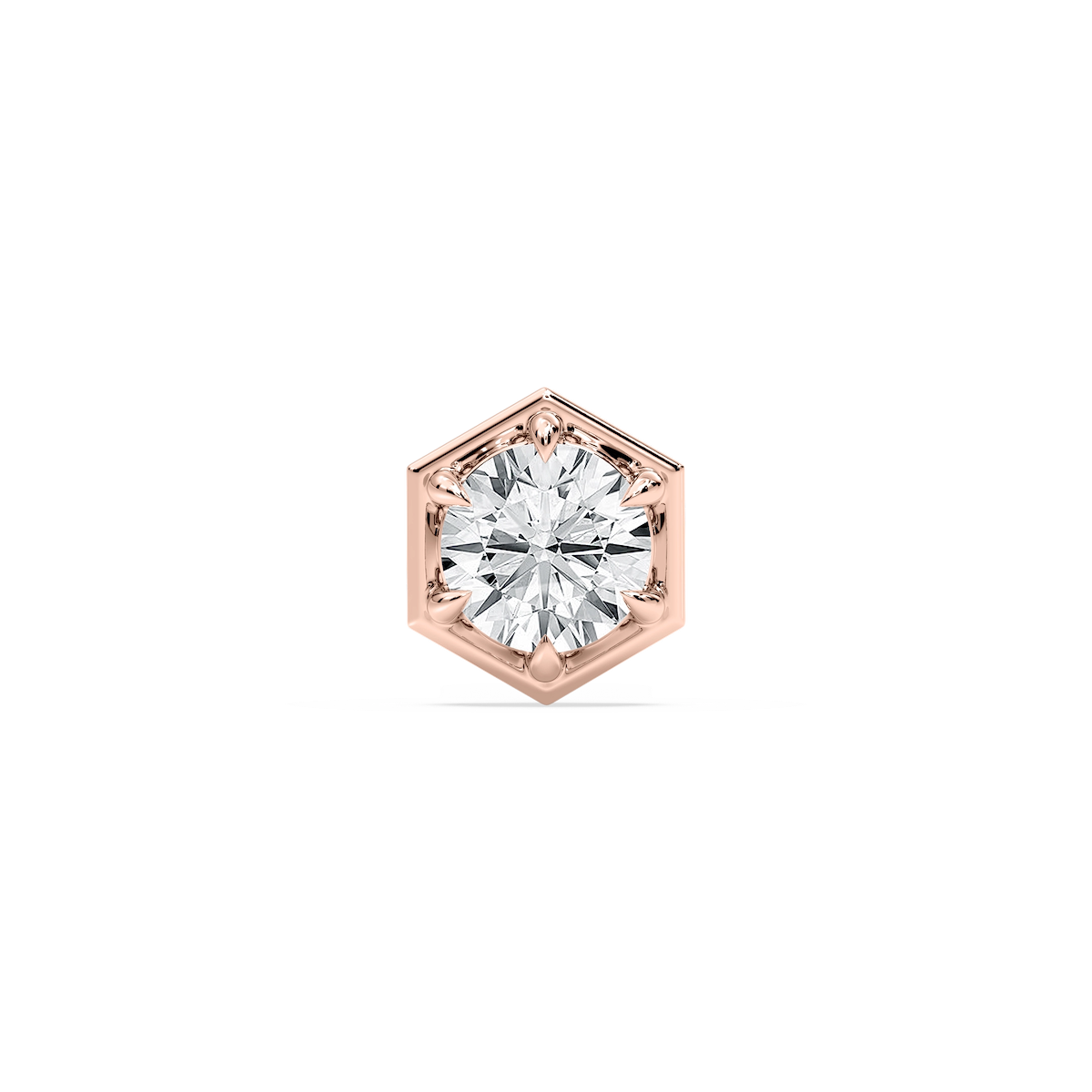 Round Lab Grown Diamond Hexagon Bezel Single Stud Earring