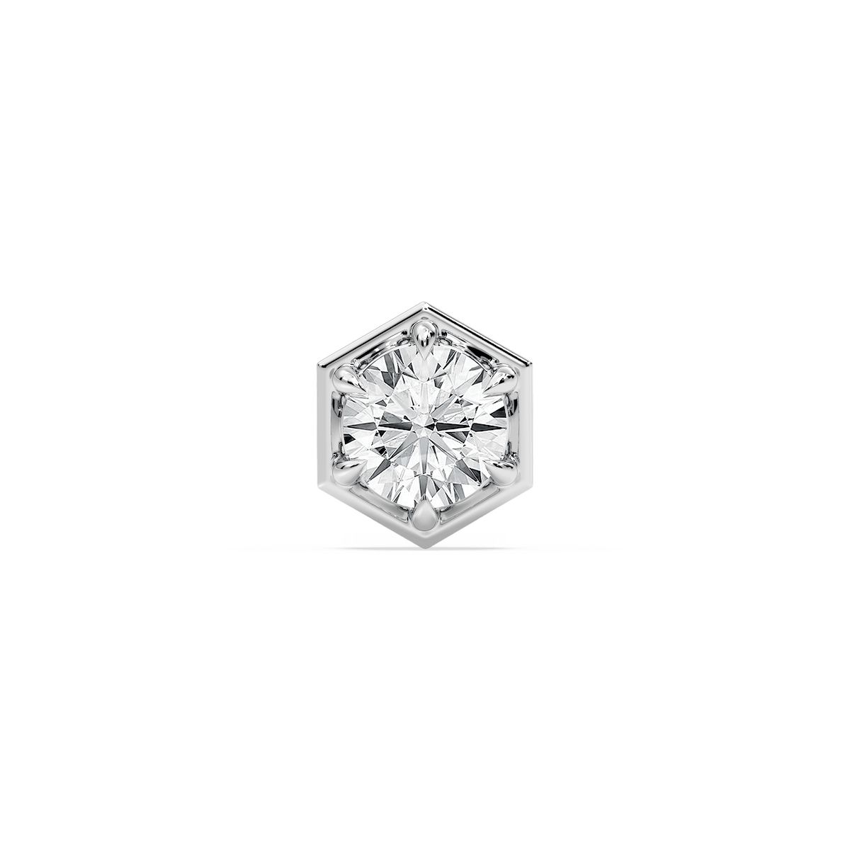 Round Lab Grown Diamond Hexagon Bezel Single Stud Earring