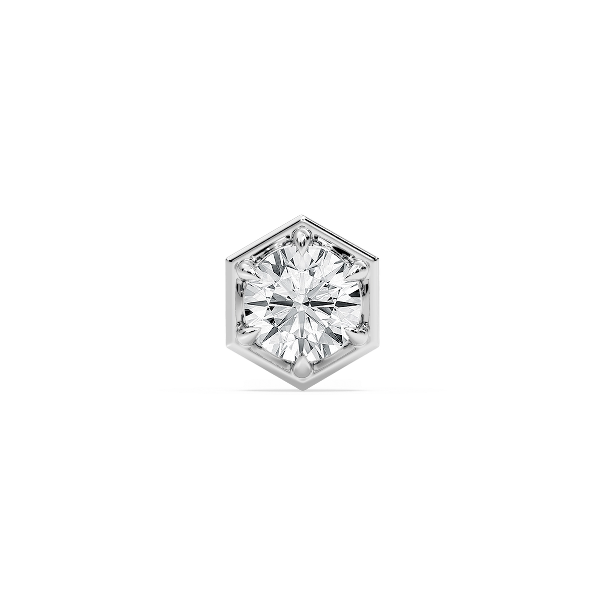 Round Lab Grown Diamond Hexagon Bezel Single Stud Earring