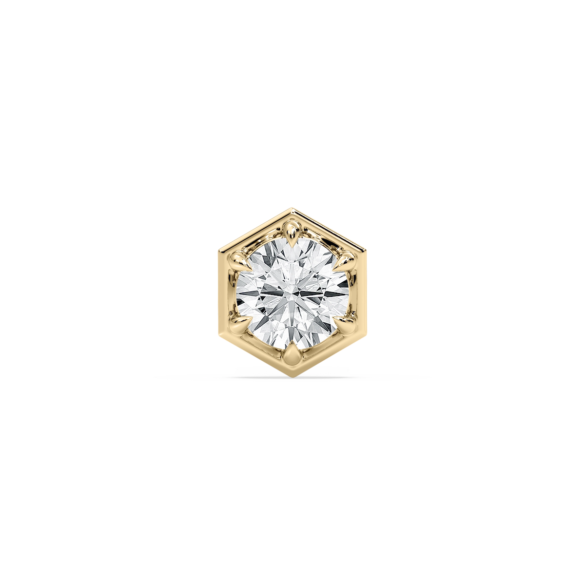 Round Lab Grown Diamond Hexagon Bezel Single Stud Earring