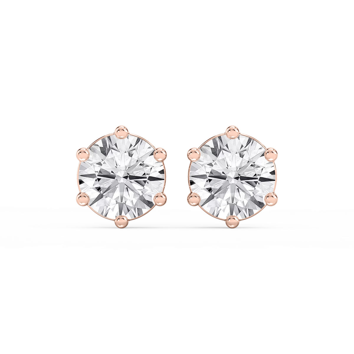 Round Lab Grown Diamond Six Prong Basket Stud Earrings