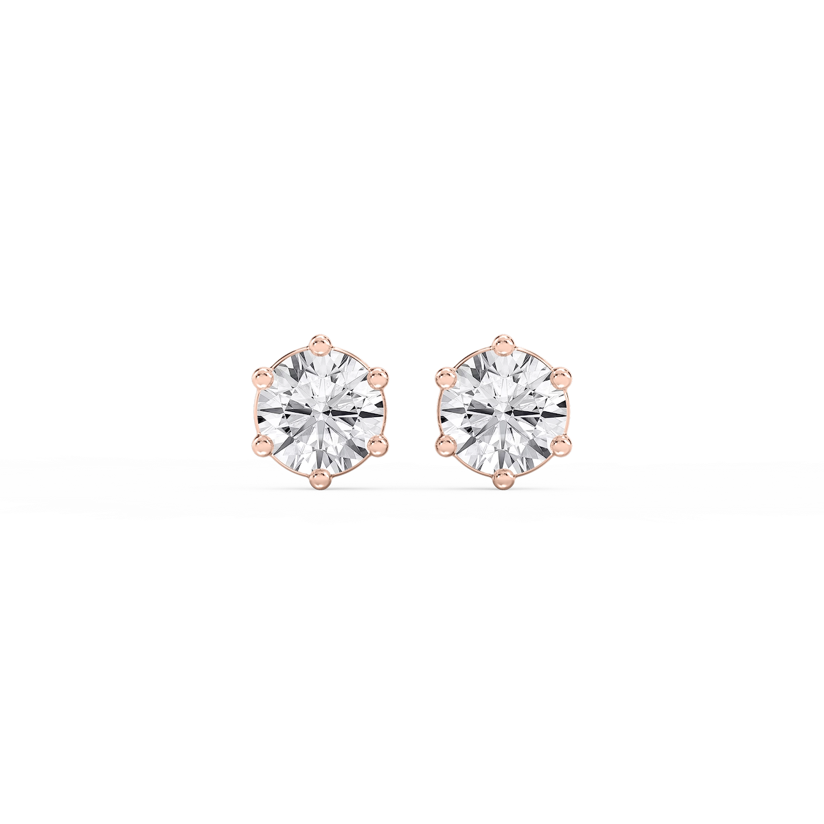 Round Lab Grown Diamond Six Prong Basket Stud Earrings
