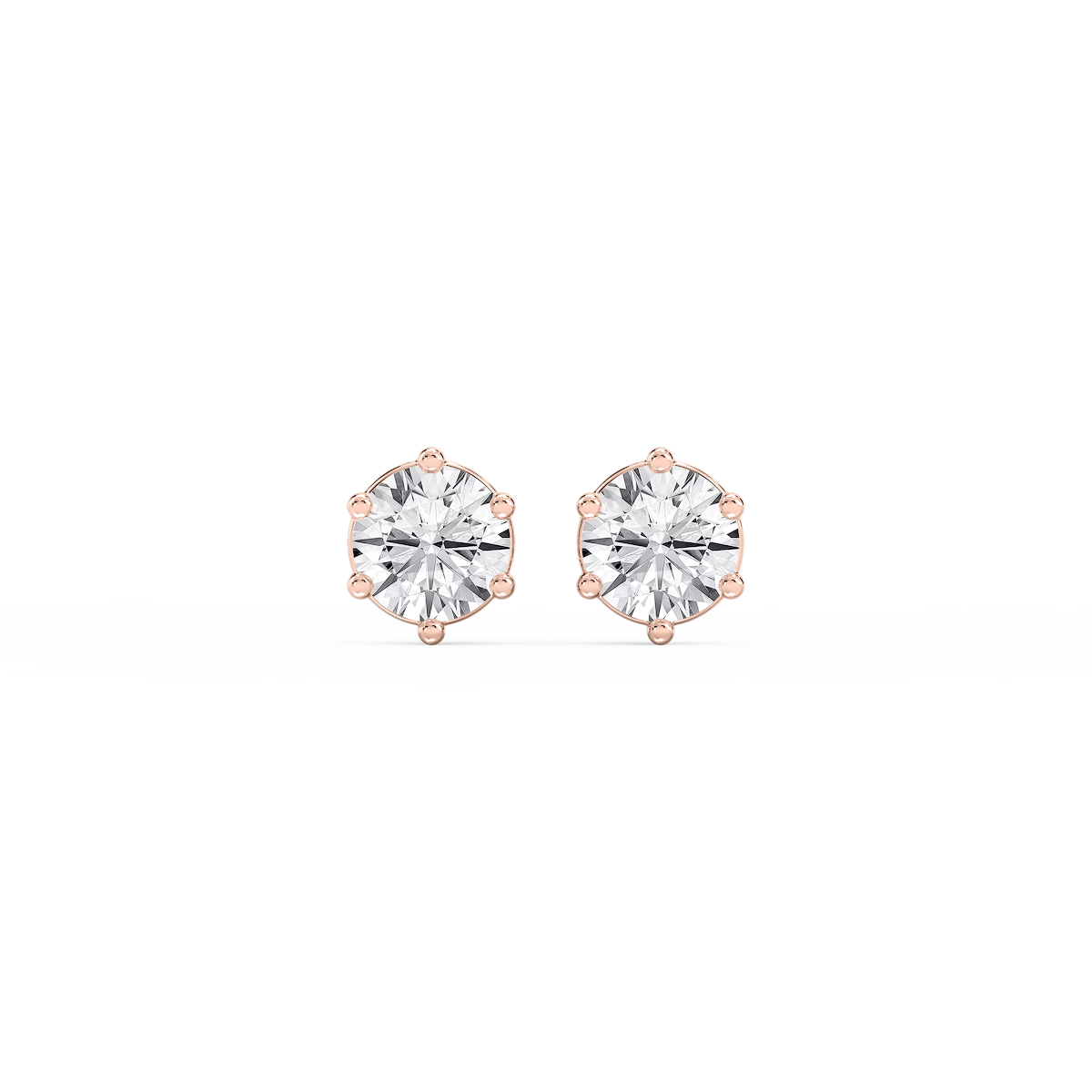 Round Lab Grown Diamond Six Prong Basket Stud Earrings