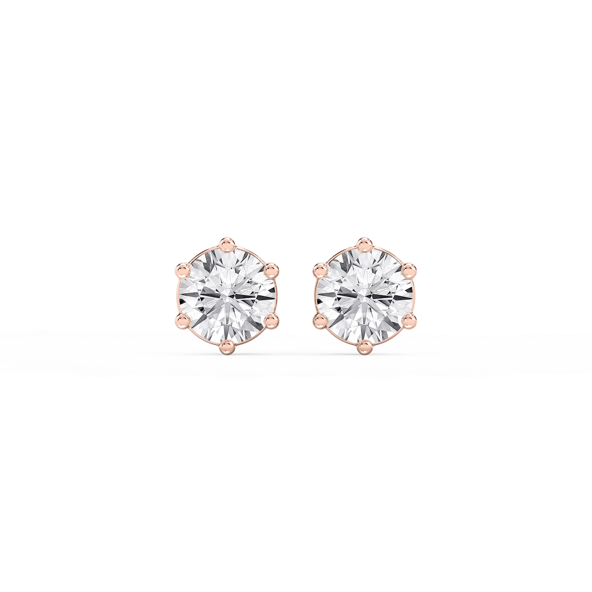 Round Lab Grown Diamond Six Prong Basket Stud Earrings
