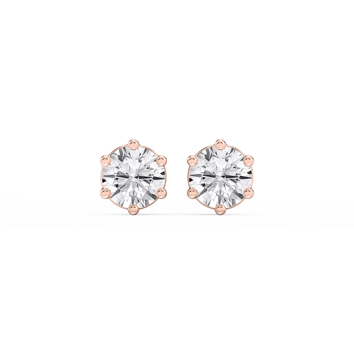 Round Lab Grown Diamond Six Prong Basket Stud Earrings