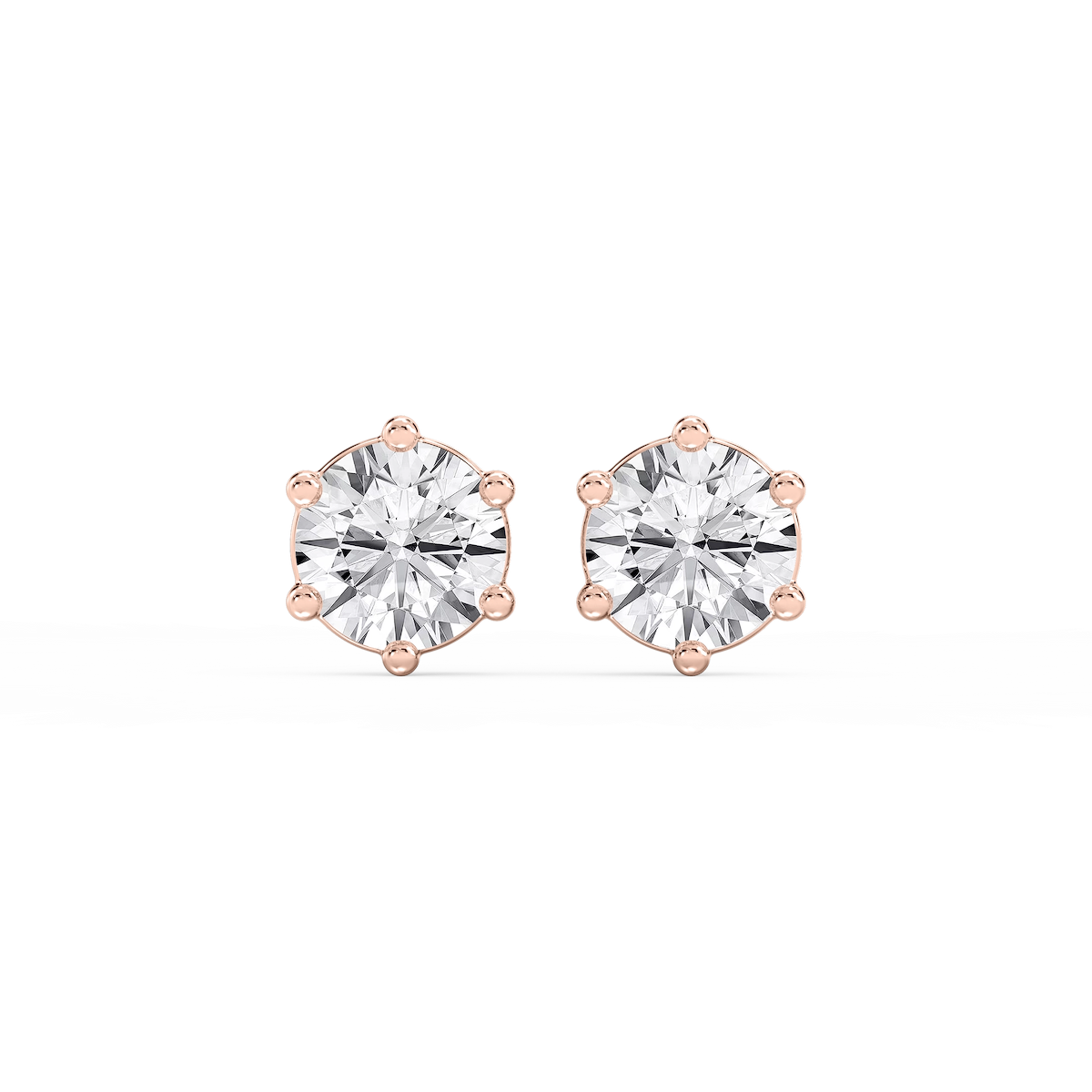 Round Lab Grown Diamond Six Prong Basket Stud Earrings