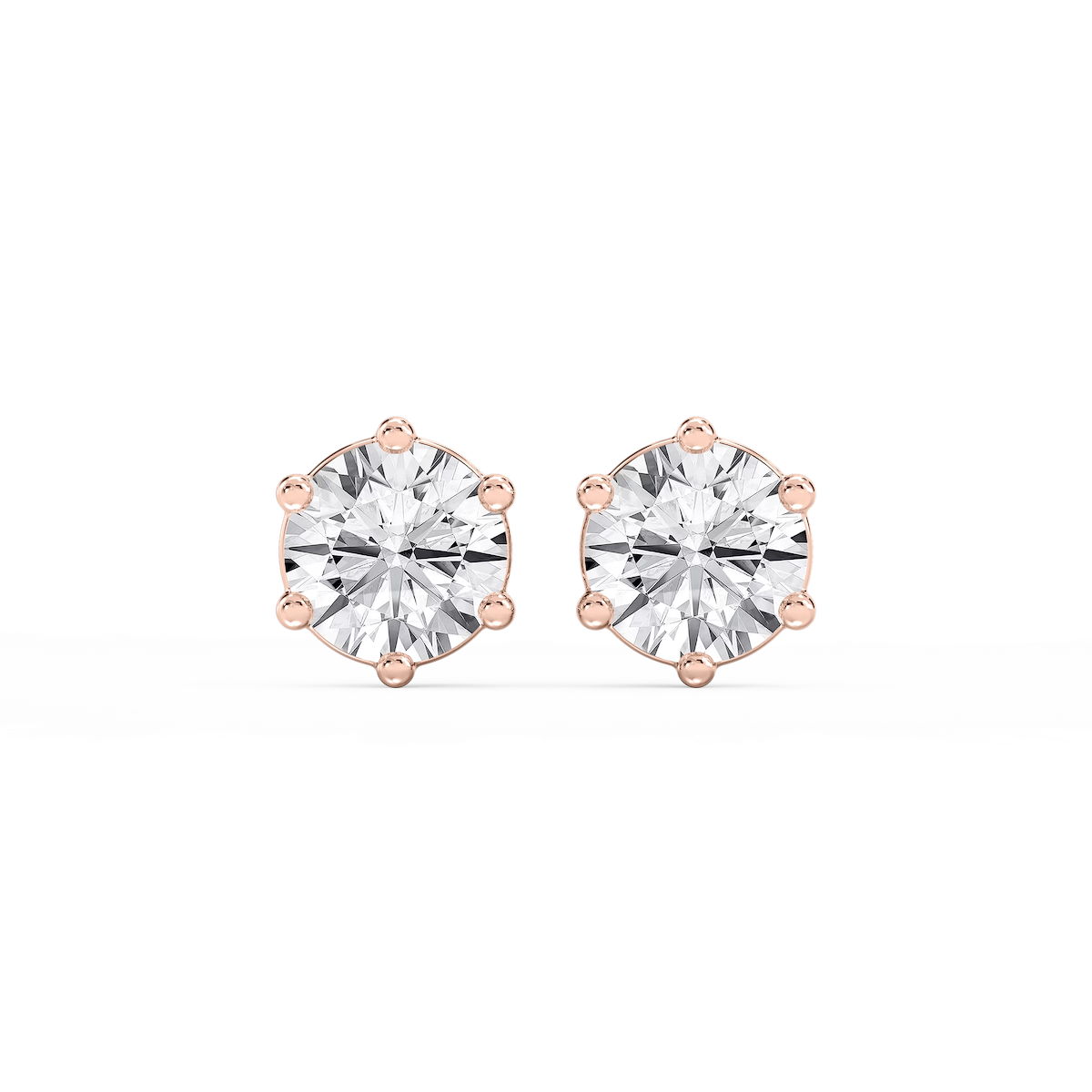 Round Lab Grown Diamond Six Prong Basket Stud Earrings