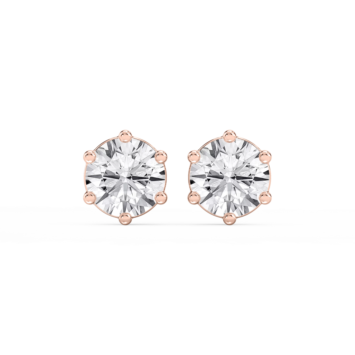Round Lab Grown Diamond Six Prong Basket Stud Earrings