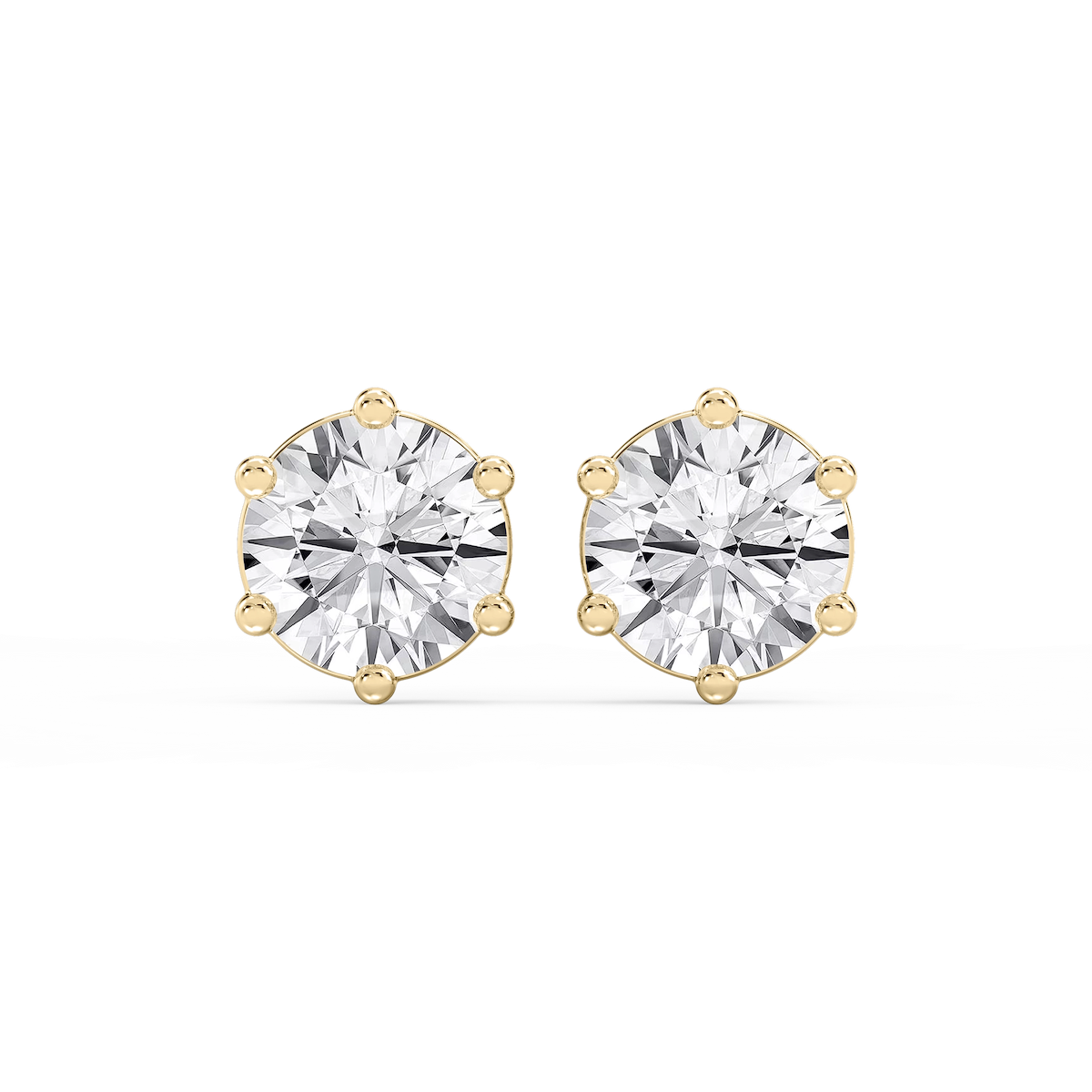 Round Lab Grown Diamond Six Prong Basket Stud Earrings