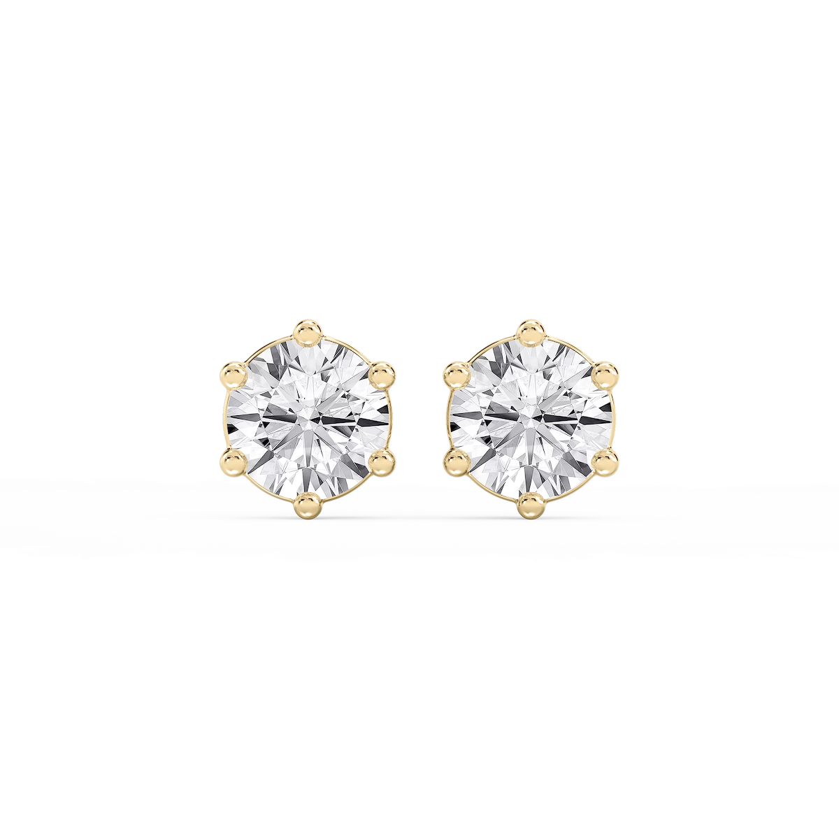Round Lab Grown Diamond Six Prong Basket Stud Earrings
