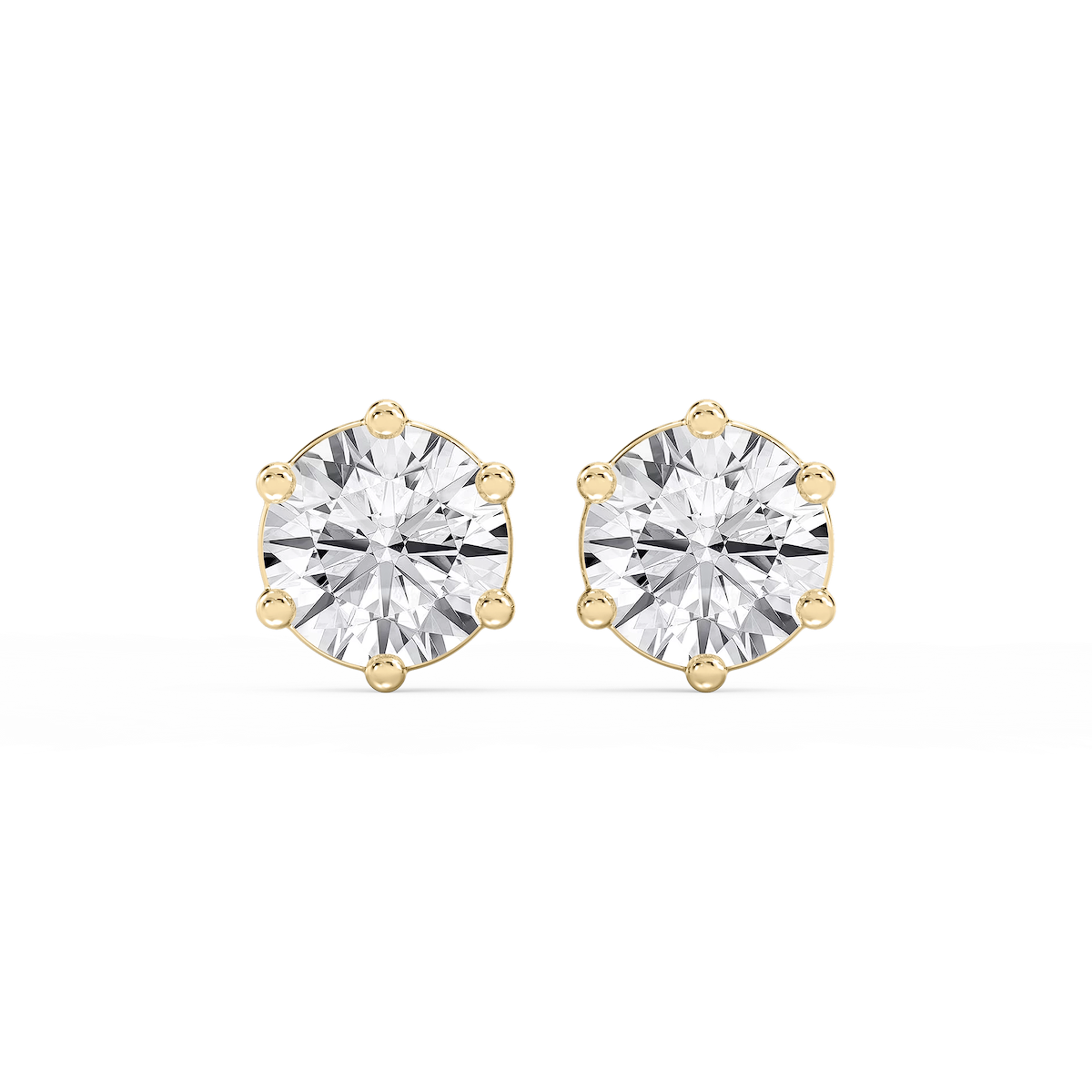 Round Lab Grown Diamond Six Prong Basket Stud Earrings