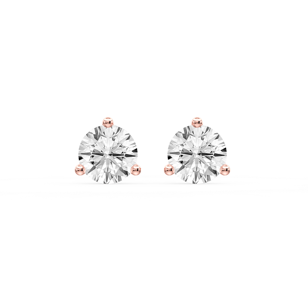 Round Certified Lab Grown Diamond Three Prong Guardian Back Stud Earrings