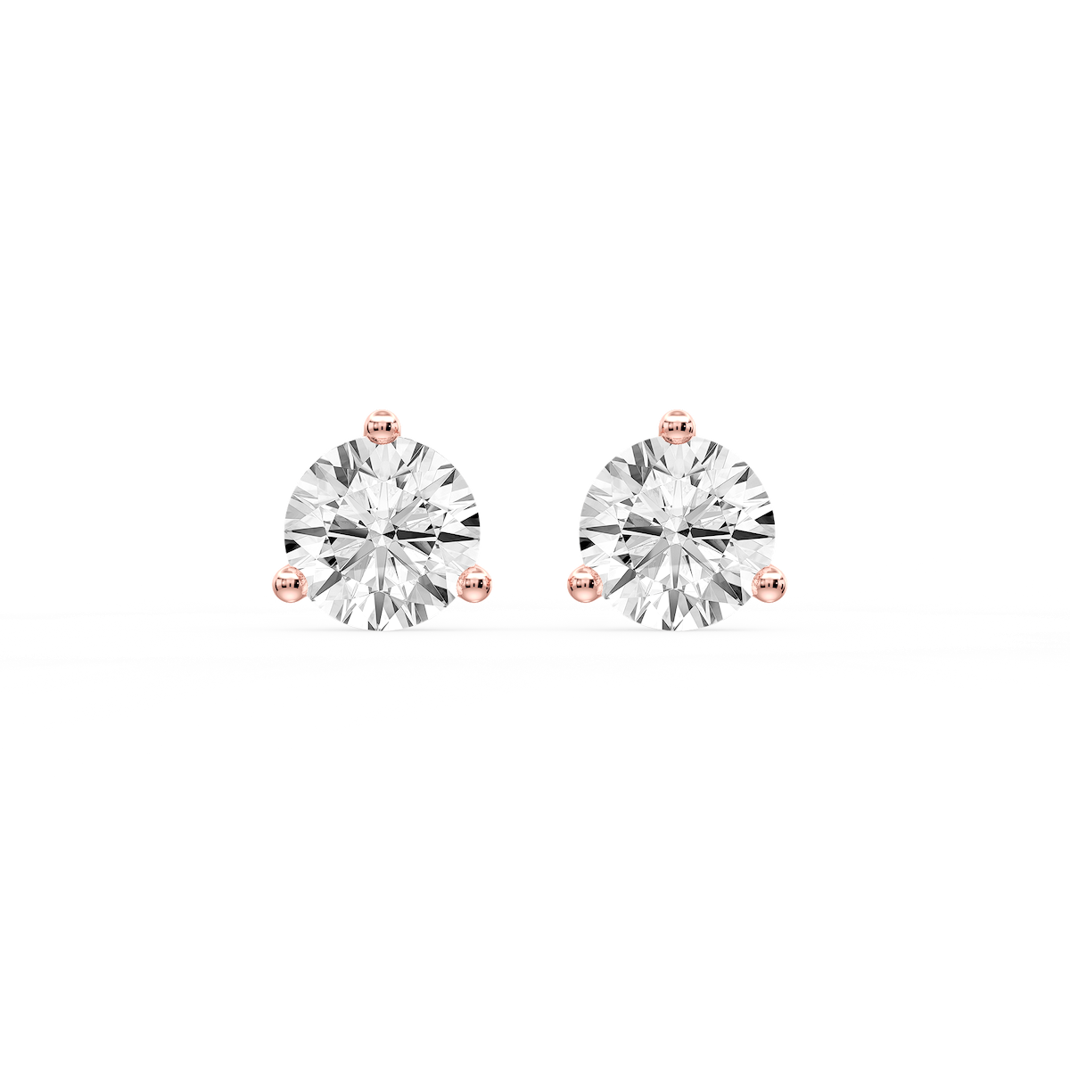 Round Certified Lab Grown Diamond Three Prong Guardian Back Stud Earrings