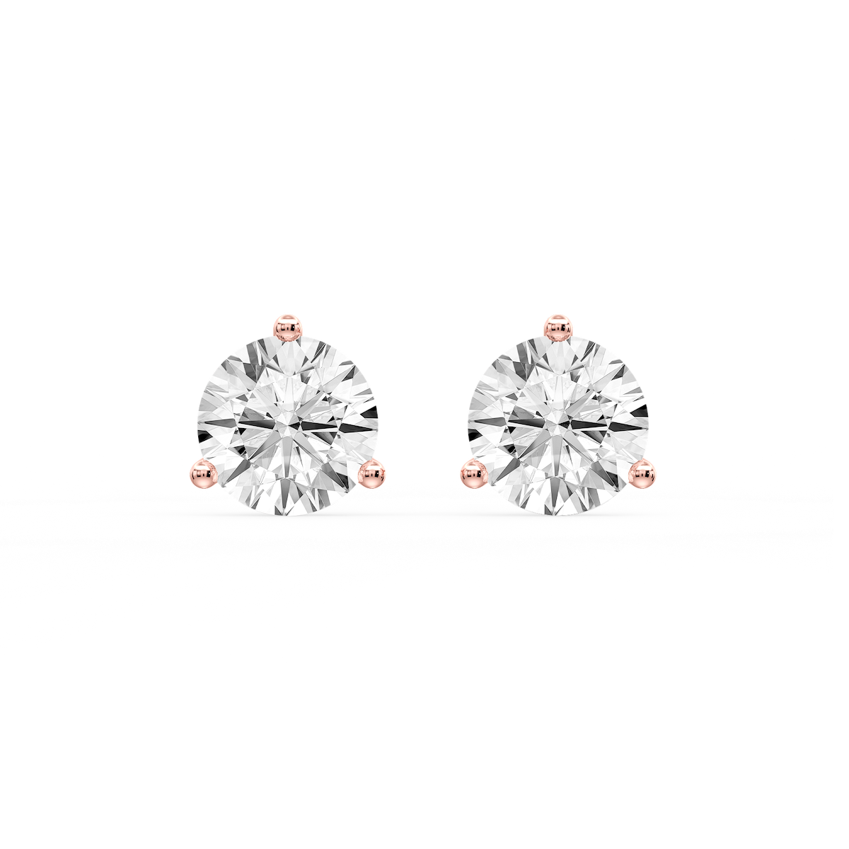 Round Certified Lab Grown Diamond Three Prong Guardian Back Stud Earrings
