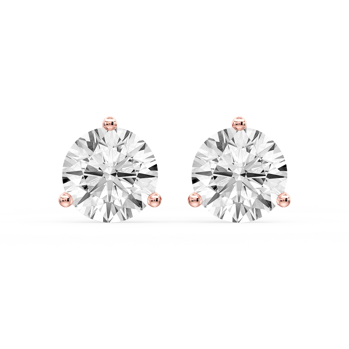 Round Certified Lab Grown Diamond Three Prong Guardian Back Stud Earrings