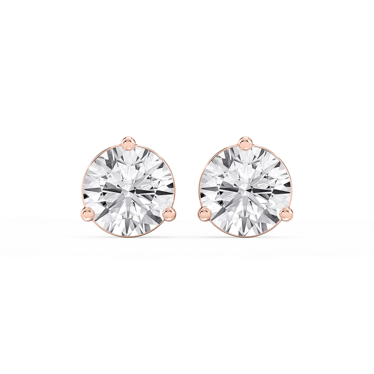 Round Lab Grown Diamond Three Prong Basket Threaded Stud Earrings