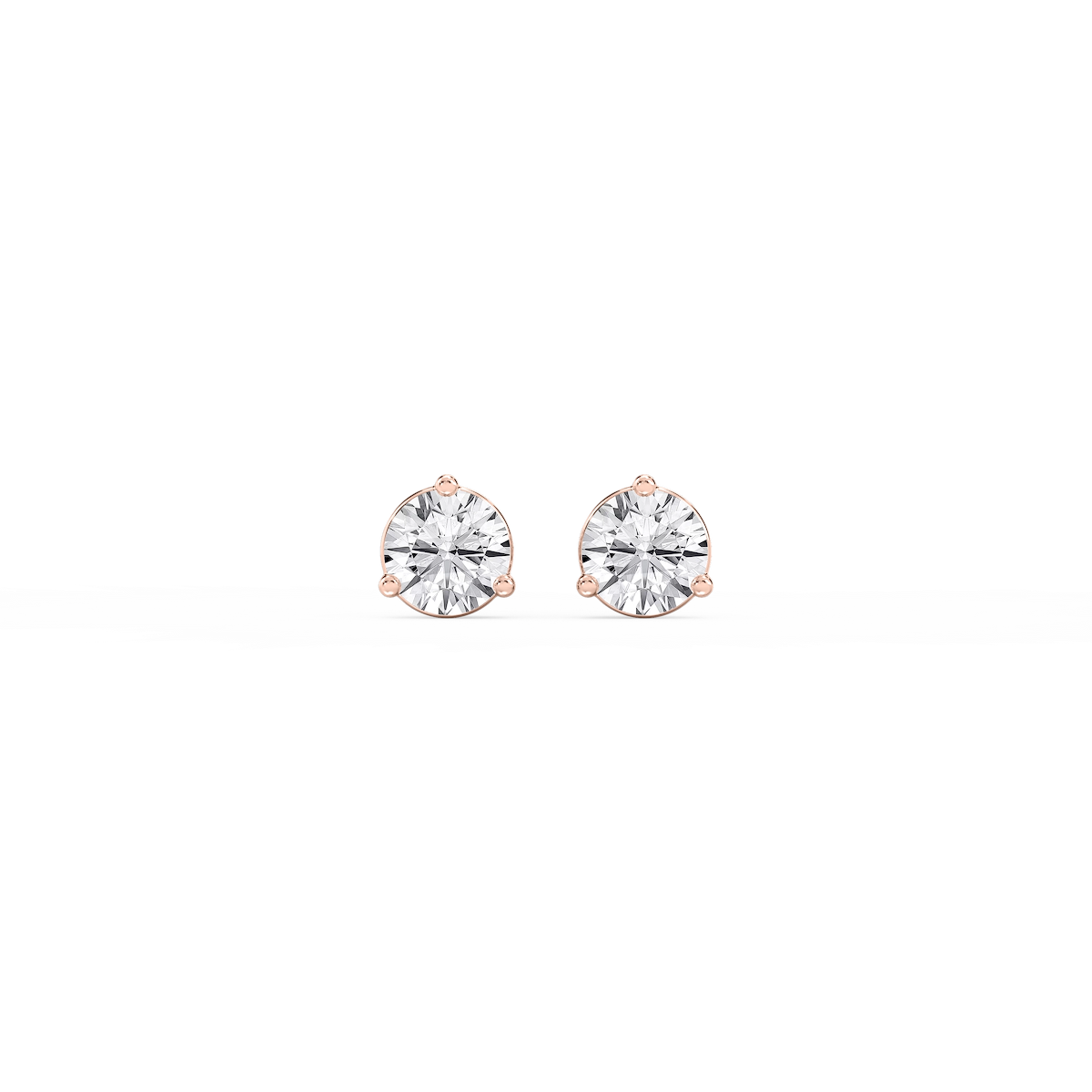 Round Lab Grown Diamond Three Prong Basket Threaded Stud Earrings