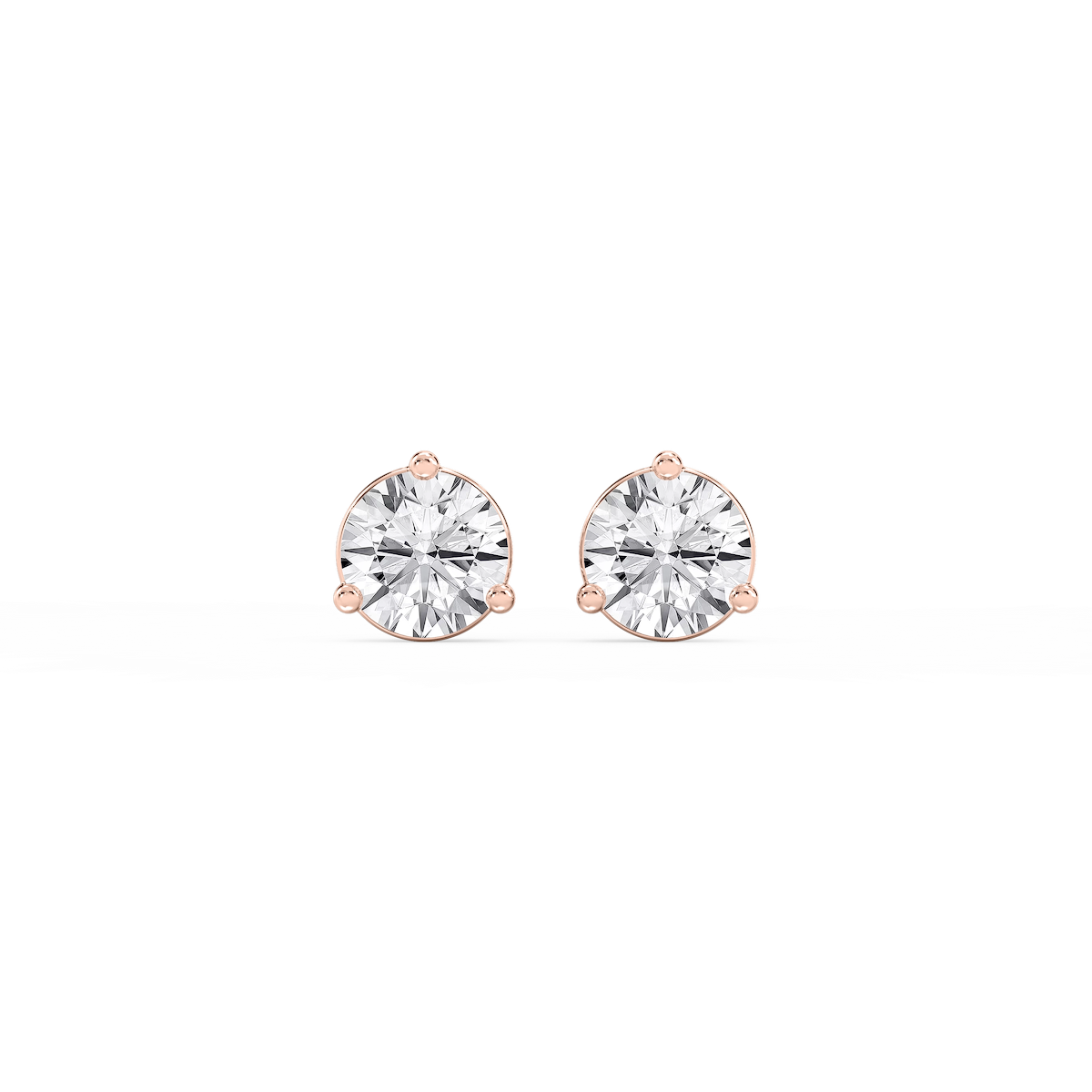 Round Lab Grown Diamond Three Prong Basket Threaded Stud Earrings