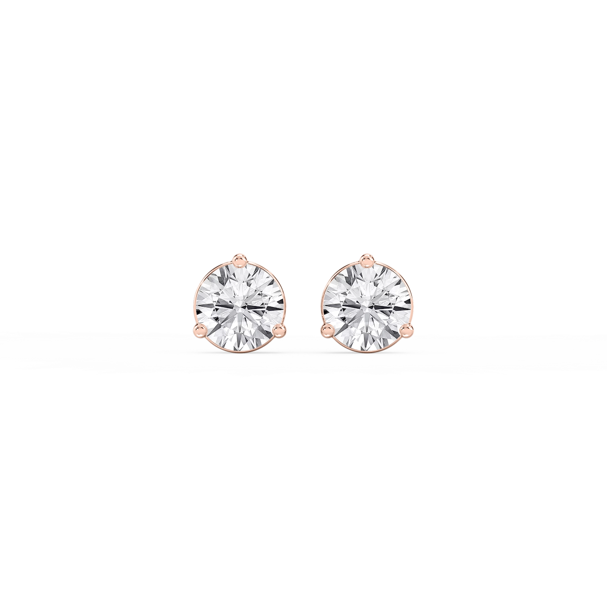 Round Lab Grown Diamond Three Prong Basket Threaded Stud Earrings