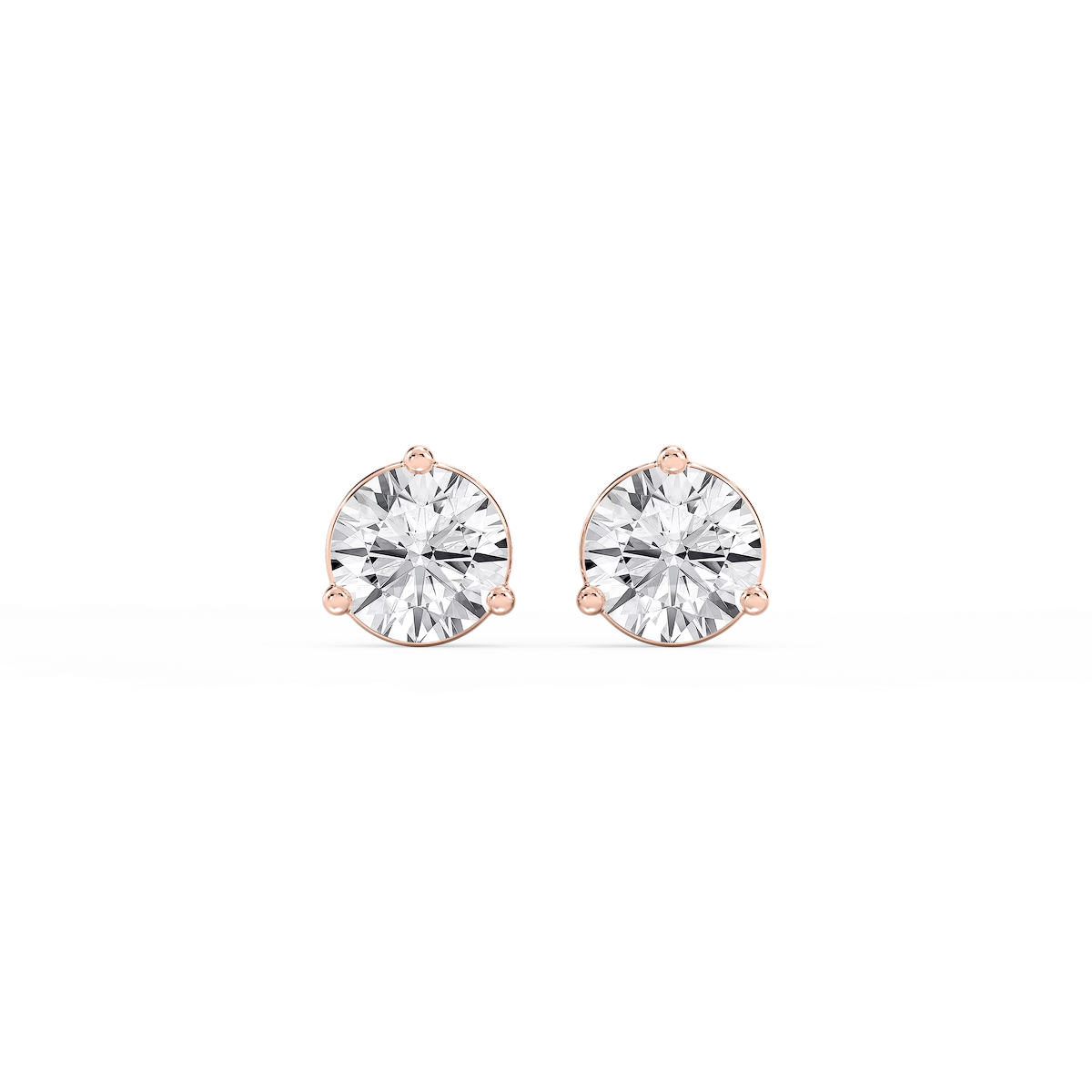 Round Lab Grown Diamond Three Prong Basket Threaded Stud Earrings