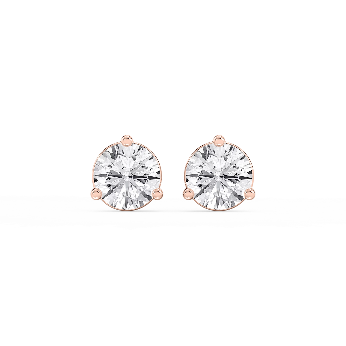 Round Lab Grown Diamond Three Prong Basket Threaded Stud Earrings
