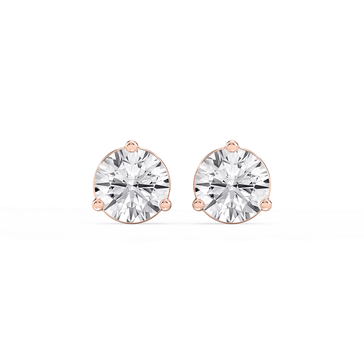 Round Lab Grown Diamond Three Prong Basket Threaded Stud Earrings
