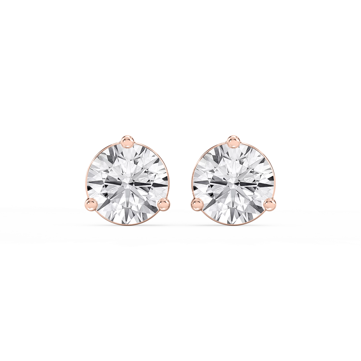 Round Lab Grown Diamond Three Prong Basket Threaded Stud Earrings