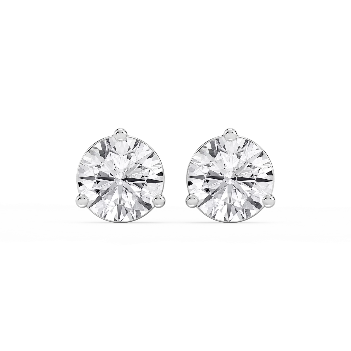 Round Lab Grown Diamond Three Prong Basket Threaded Stud Earrings