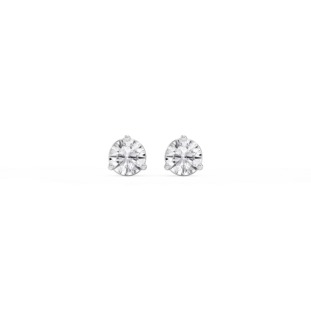 Round Lab Grown Diamond Three Prong Basket Threaded Stud Earrings